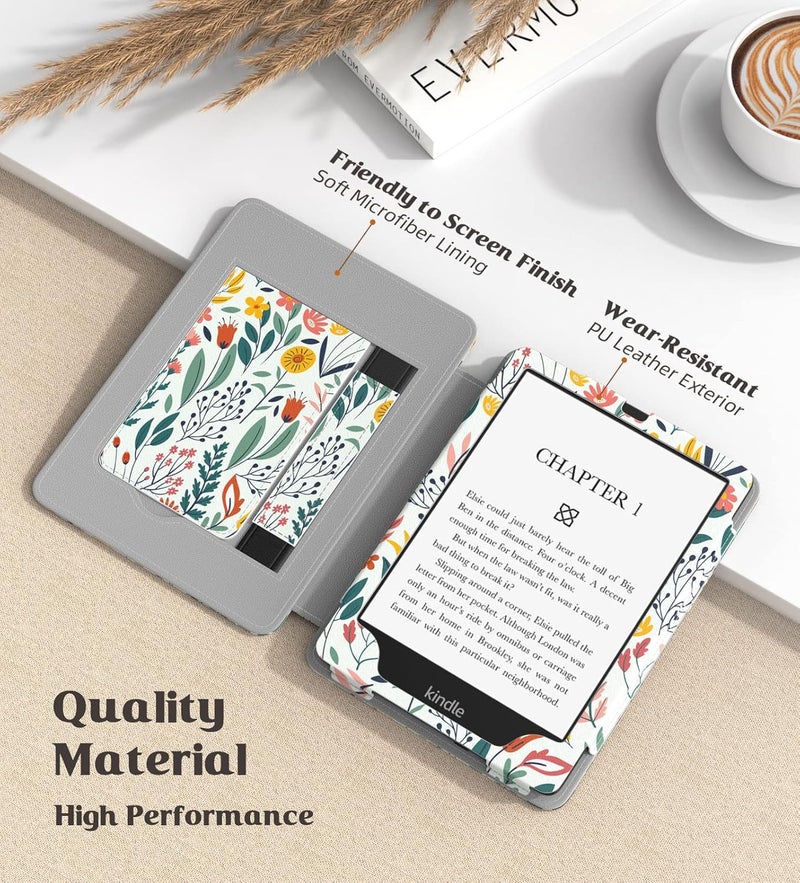 MoKo Case for 6.8" Kindle Paperwhite(11th Generation-2021) and Kindle Paperwhite Signature Edition, Slim PU Shell Cover Case with Auto-Wake/Sleep for Kindle Paperwhite 2021 E-Reader, Flowers - Image 4